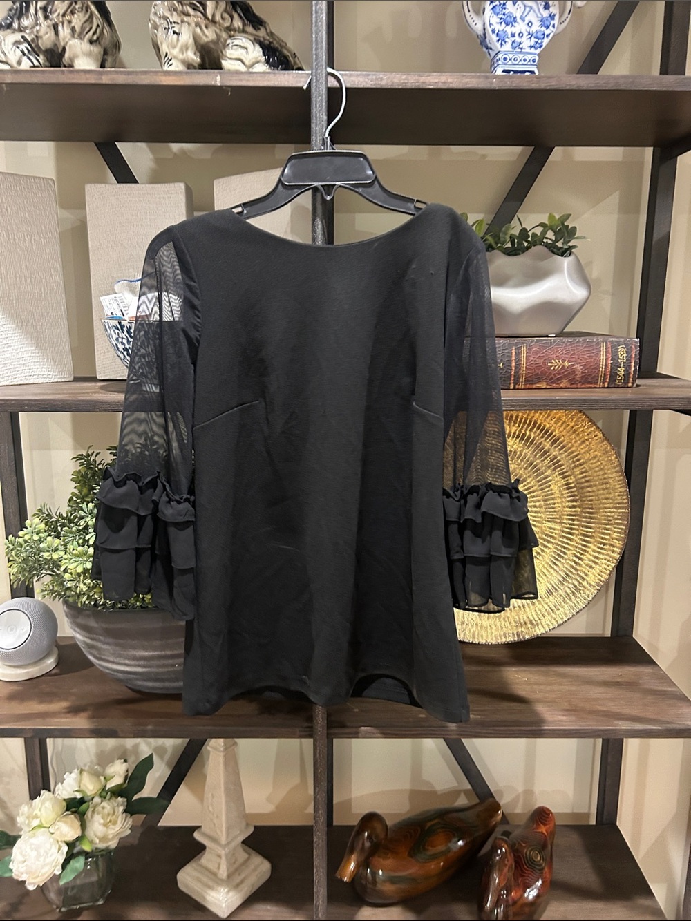 MSK Black Ruffle-Sleeve Women's Top small see pics